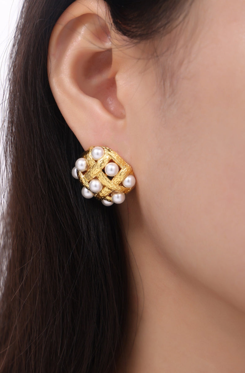 Copper Shell Pearl Stud Earrings Trendsi