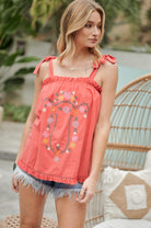 Embroidered Sleeveless Ruffle Tank Top Davi & Dani