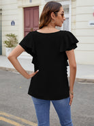 Ruffled V-Neck Short Sleeve Top Trendsi