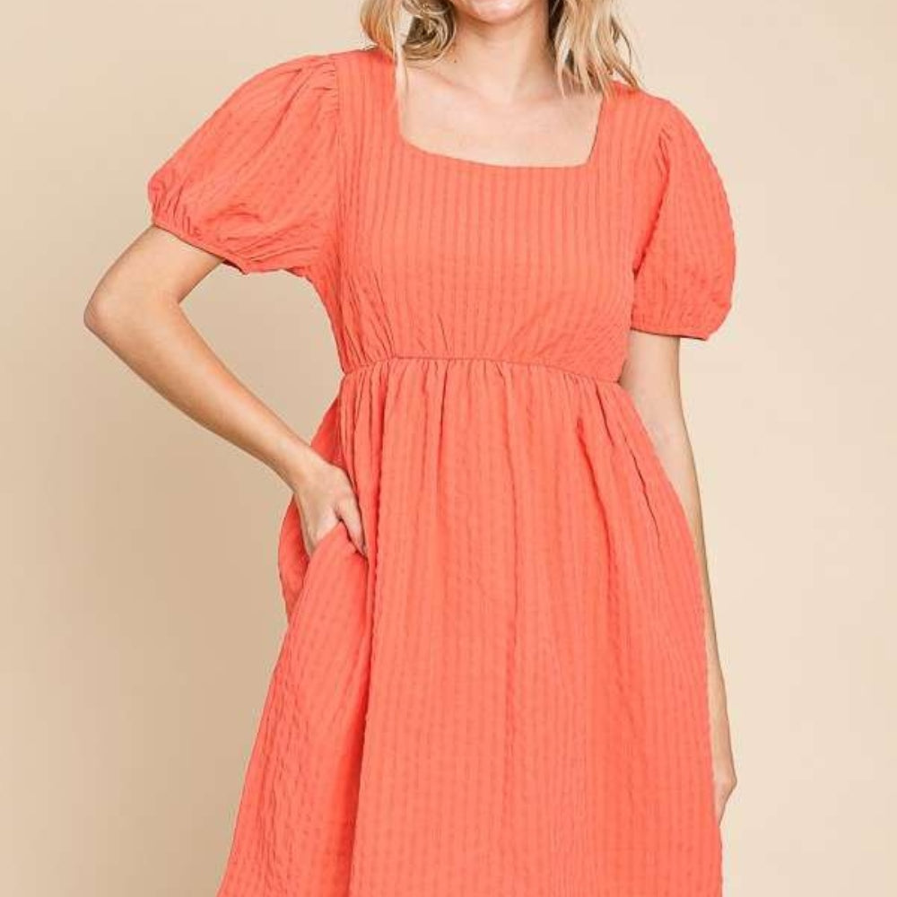 Culture Code Textured Square Neck Short Sleeve Dress