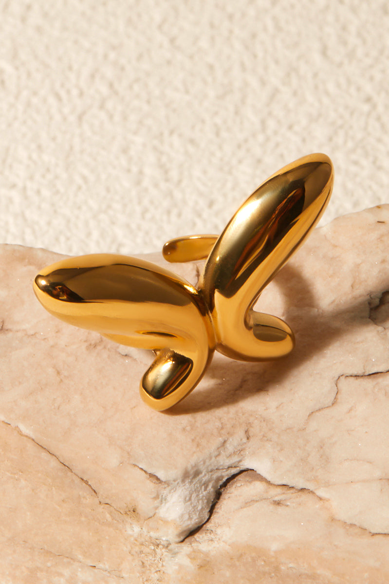 18K Gold-Plated Stainless Steel Butterfly Ring Trendsi