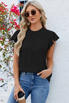 Ruffled Round Neck Cap Sleeve Blouse Casual Chic Boutique