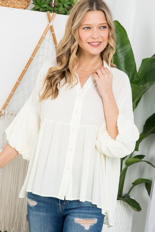 SOLID BUTTON DOWN BLOUSE e Luna