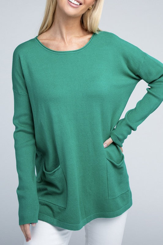 Viscose Front Pockets Sweater ZENANA