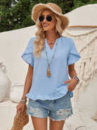 Ruffled Notched Petal Sleeve Blouse Trendsi