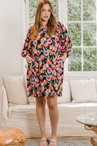 ODDI Full Size Floral Puff Sleeve Mini Dress Trendsi
