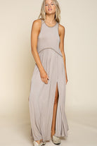 Stone Washed Side Slit Cut Out Maxi Dress POL