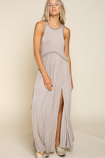 Stone Washed Side Slit Cut Out Maxi Dress POL