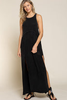 Stone Washed Side Slit Cut Out Maxi Dress POL