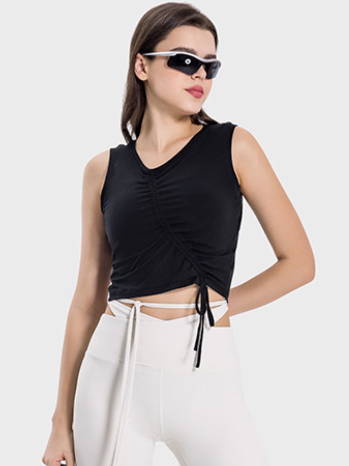 Drawstring Ruched Wide Strap Active Tank Trendsi