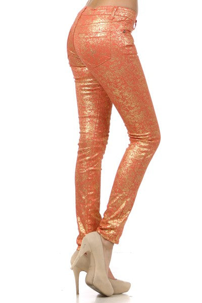 Low Rise Metallic Print Skinny jeans Pants Bagel