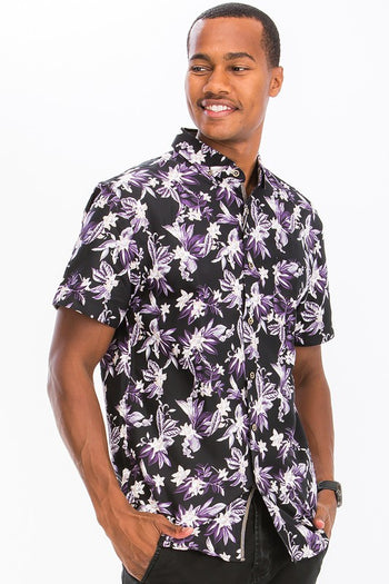 Weiv Mens Print Hawaiian Button Down Shirt WEIV