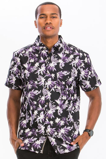 Weiv Mens Print Hawaiian Button Down Shirt WEIV