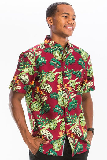 Weiv Mens Print Hawaiian Button Down Shirt WEIV