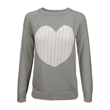 Love Heart Jacquard Round Neck Pullover Sweater Mak