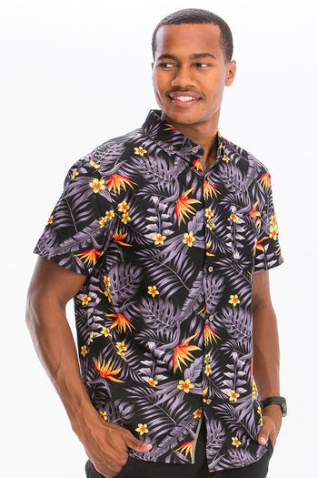 Weiv Mens Print Hawaiian Button Down Shirt WEIV