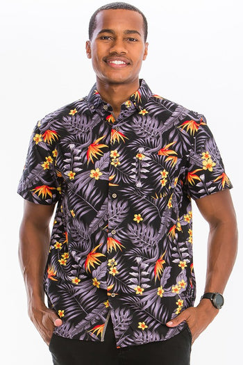 Weiv Mens Print Hawaiian Button Down Shirt WEIV