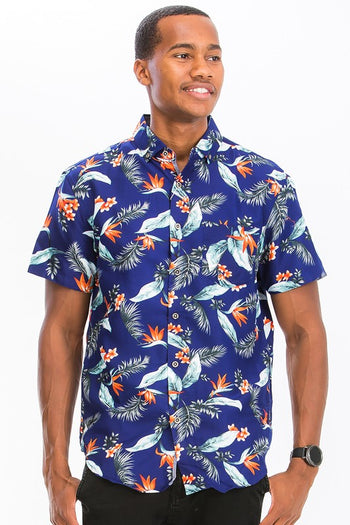 Hawaiian Print Button Down Shirt WEIV