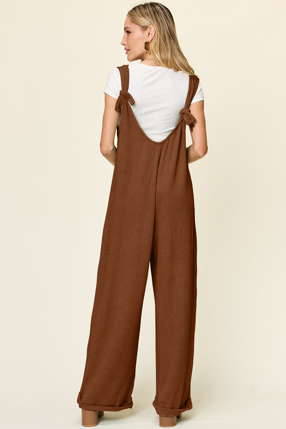 Double Take Full Size Texture Sleeveless Wide Leg Jumpsuit Trendsi