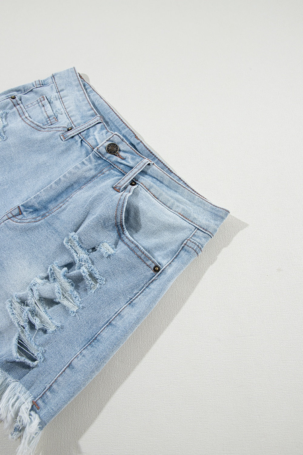 Distressed Raw Hem Denim Shorts Trendsi