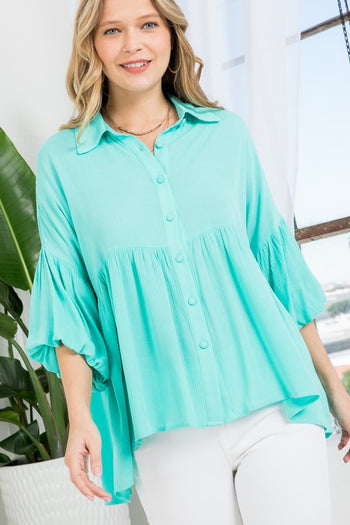 SOLID BUTTON DOWN BLOUSE e Luna