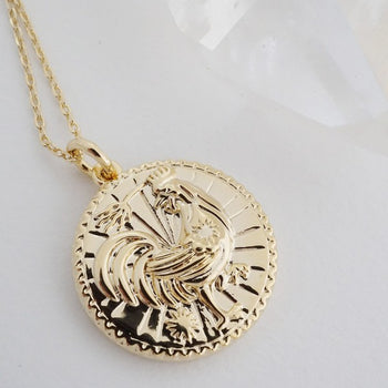 Chinese Zodiac Coin Necklace - Rooster HONEYCAT Jewelry