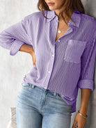 Striped Collared Neck Shirt with Pocket Casual Chic Boutique