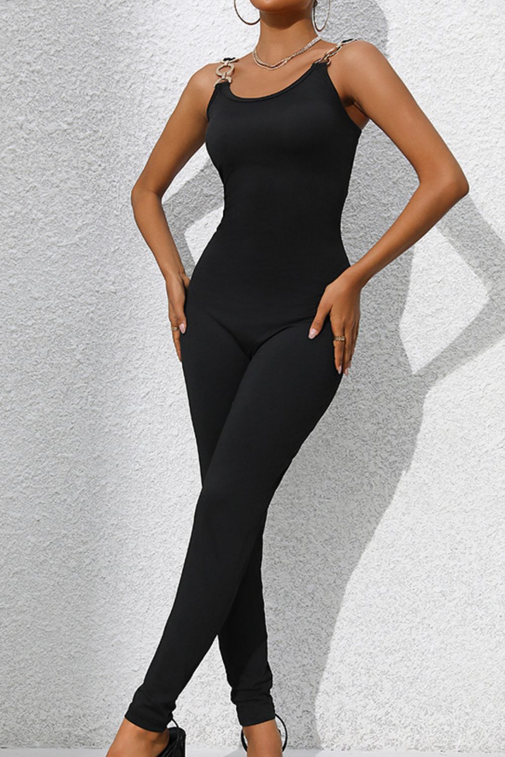 Scoop Neck Wide Strap Skinny Jumpsuit Trendsi