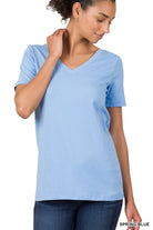 Cotton V-Neck Short Sleeve T-Shirts ZENANA