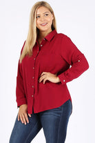 PLUS SIZE KOSHIBO ROLL UP SLEEVE TOP Bagel