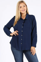 PLUS SIZE KOSHIBO ROLL UP SLEEVE TOP Bagel