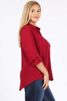 PLUS SIZE KOSHIBO ROLL UP SLEEVE TOP Bagel