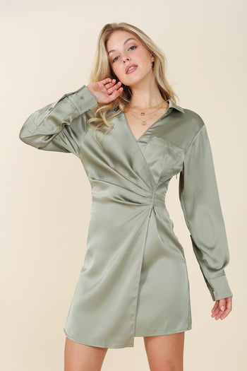 Satin collared wrap mini dress Lilou