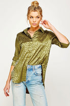 SATIN LEOPARD PRINT BUTTON DOWN TOP Sweet Generis