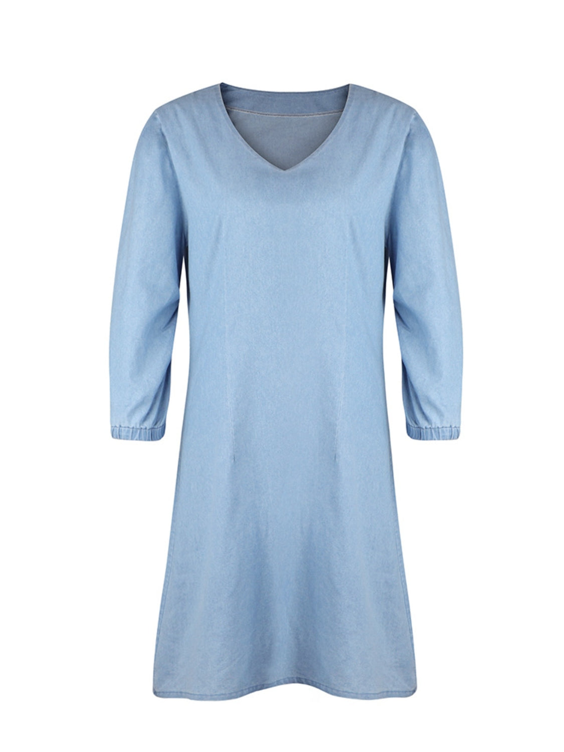 Full Size V-Neck Half Sleeve Denim Dress Trendsi