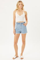 Double Buttoned Waistband Denim Shorts Love Tree