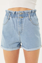 Double Buttoned Waistband Denim Shorts Love Tree