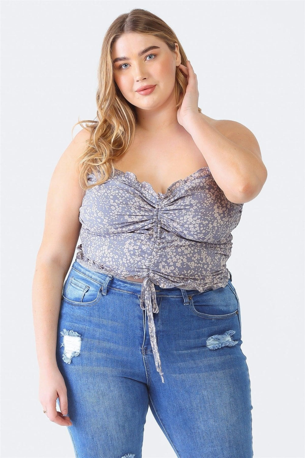 Zenobia Plus Size Drawstring Smocked Floral Tube Top Zenobia