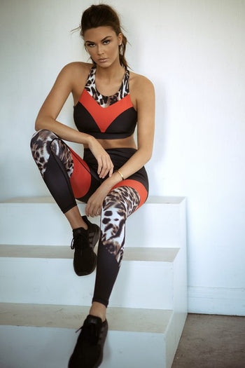 Colorblock Cheetah Print Activewear Set Yelete