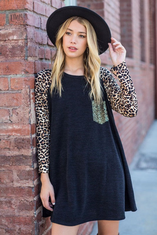 Animal Print Sleeve Aline EG fashion