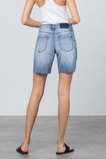 Ripped Raw Hem Bermuda Denim Shorts Denim Lab USA