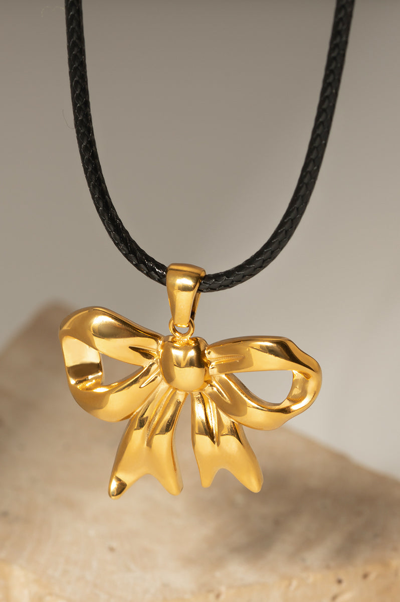 18K Gold-Plated Bow Pendant Necklace Casual Chic Boutique
