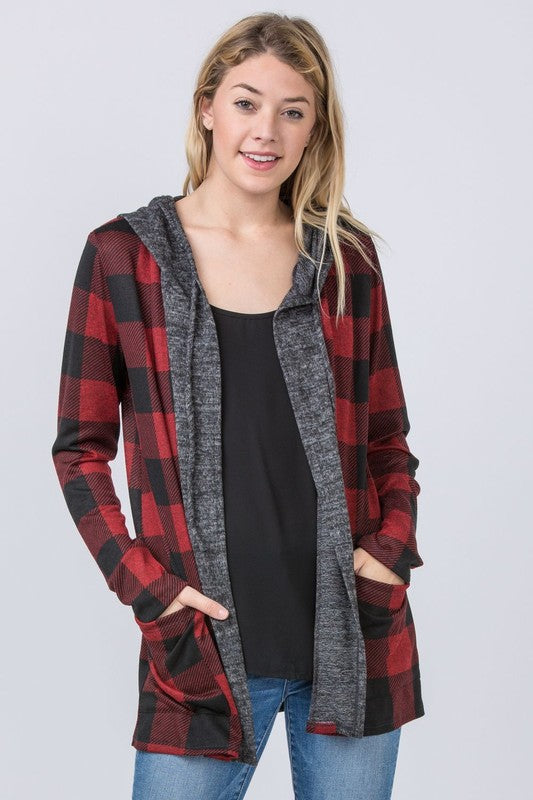 Buffalo Plaid Hooded Cardigan EG fashion