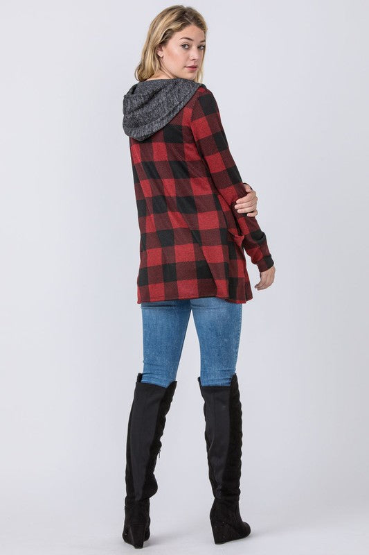 Buffalo Plaid Hooded Cardigan EG fashion