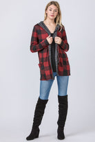 Buffalo Plaid Hooded Cardigan EG fashion