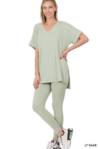 BRUSHED DTY MICROFIBER LOUNGEWEAR SET ZENANA