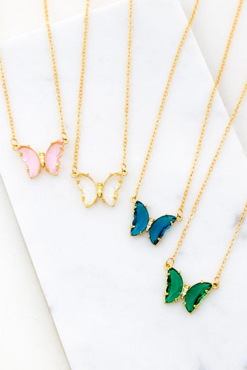 GEM STONE BUTTERFLY PENDANT NECKLACE LA3accessories