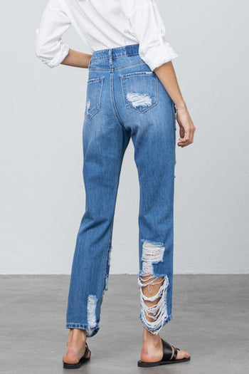 HIGH RISE DESTROYED STRAIGHT JEANS Denim Lab USA