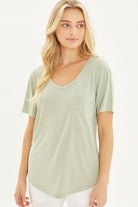 Knit Solid Jersey Basic V-Neck T-Shirt Love Tree