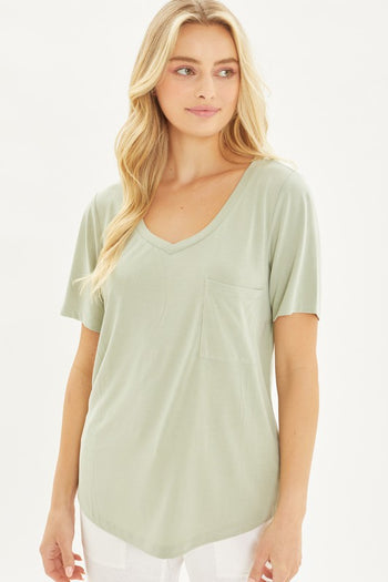 Knit Solid Jersey Basic V-Neck T-Shirt Love Tree